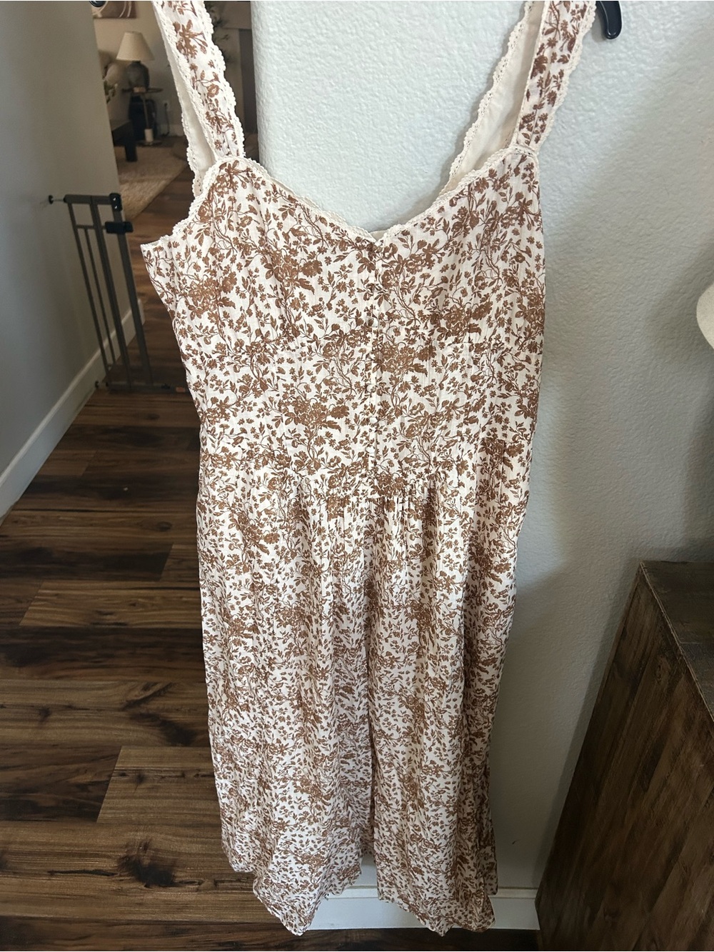 American Eagle Outfitters Cream and Brown Floral Midi Dress - Picture 9 of 13